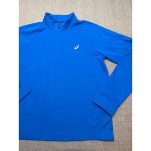 ASICS Mens Thermopolis 1/2 Zip Blue Fleece Running Shirt Thumbholes Size Large